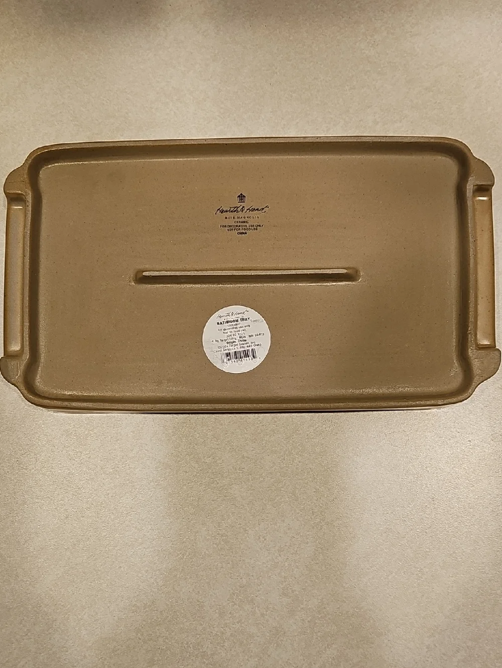 Hearth And Hand Rectangular Stoneware Bathroom Tray in Light Brown